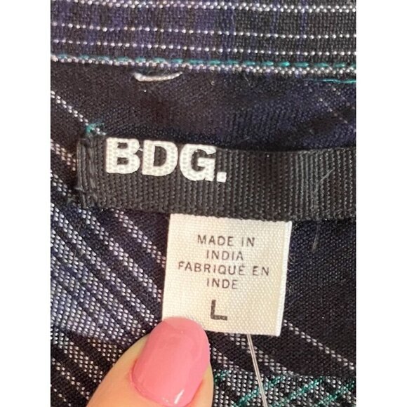 BDG Shirt Women L Green Collar Blue Plaid Buttons Fall Check Grunge Western Soft - Picture 2 of 9